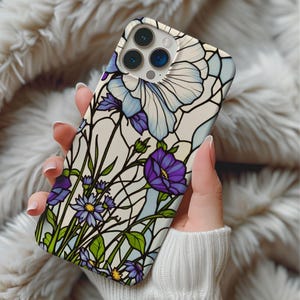 Mozaïek telefoonhoesje, iPhone 16 15 14 13 12 11 Pro Max Plus, glas-in-loodpatroon mobiele telefoonhoesje, verjaardagscadeau voor haar, bloemen telefoonhoesje