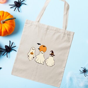 Halloween Ghosts Cotton Canvas Tote Bag, Halloween Kids Gift, Trick or Treat Bag, Halloween Candy Bag, Trick or Treat Tote, Halloween Bag