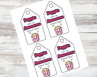 First Day of School Teacher Tag, Back to School Gift Tag, Easy Gift for Students, Popcorn Gift Tag, First Day of School Tag Instant Download