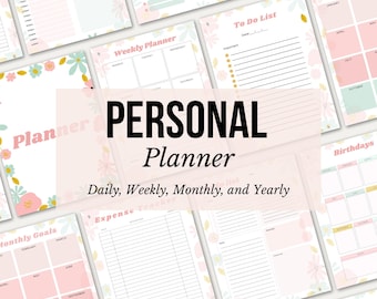 Daily Weekly Monthly Planner, Undated Printable Bundle, Personal Planner, Floral Planner, Productivity, Gratitude, Habit Tracker, Goals