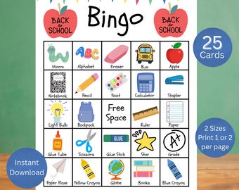 Juegos de bingo, Cartones de bingo imprimibles, Bingo para niños, Bingo para la vuelta al cole, Juegos para el aula, Actividades imprimibles para niños, Descarga instantánea