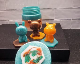 Fun Jar (set of three animals & tokens) Toy - Unique hand-made resin art collectibles, gifts, decor, and games.