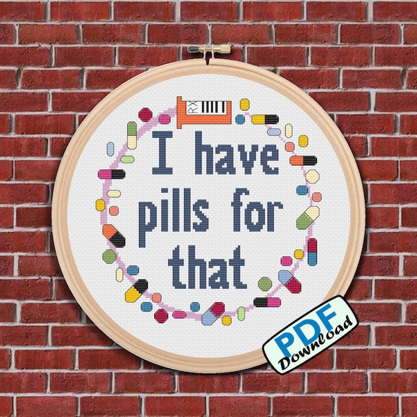 Tengo pastillas para eso Patrón de punto de cruz Descargar PDF