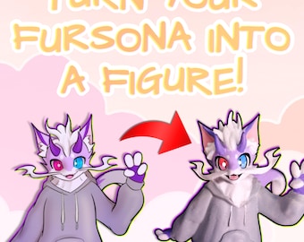 Custom 3D Printed Fursona Figure with Stand – PLA Model