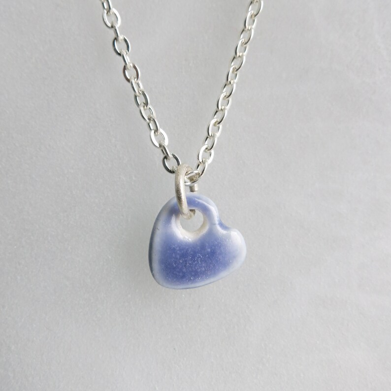 Tiny blue heart pendant necklace on silver plated trace chain Etsy