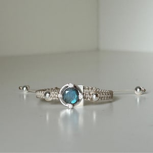 Real Diamonds & Labradorite Macrame Bracelet, Sterling Silver Beads, Healing and Intuition, Good Luck Charm, Beige Cord Jewelry