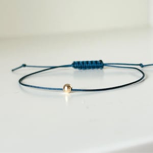 14k solid gold bead, cord bracelet. Friendship bracelet 14k. Anniversary gift,  Gift for teenagers, best friend bracelet
