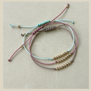 14k solid gold beads cord bracelet. Friendship bracelet 14k. Anniversary gift. Gift for teenagers.