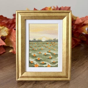 Miniature Watercolor Pumpkin Patch Painting: Autumn Home Decor