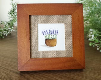 Miniature Original Watercolor Lavender Painting: Framed Floral Art