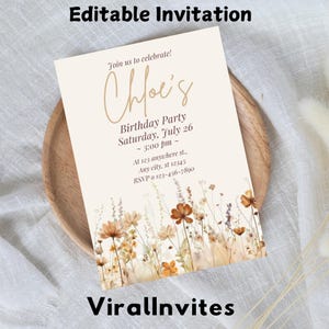 Wildflower Birthday Invitation Garden Party Invite Girl 16th 18th 21st Birthday Floral Spring Flowers Butterfly Editable Canva Template