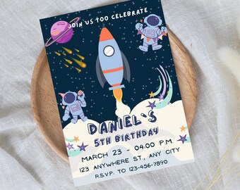 Outer Space Birthday Invitation: Rocket, Planets, Astronaut (Digital Download)