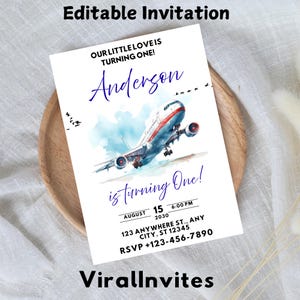 Airplane 1st Birthday Invite, Pilot Birthday Phone Invitation, Aeroplane 1st Bday Invite, Jet Pilot Invite, Plane Bday Party Phone Invite