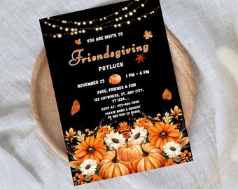 Faire-part Friendsgiving : modèle modifiable pour l'Action de grâces (téléchargement numérique)