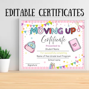 Editable Preschool Moving Up Certificate, Prek Moving Up Certificate, Preschool Graduation Diploma, Certificate Template For Kids