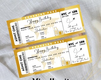 Gold Boarding Pass Template: Personalized Plane Ticket (Digital Download)