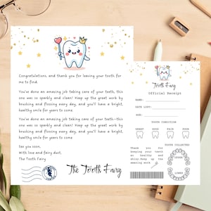 Carta del Hada de los Dientes con recibo, accesorio de almohada del Hada de los Dientes, imprimible del Hada de los Dientes, certificado del primer diente - Descarga instantánea