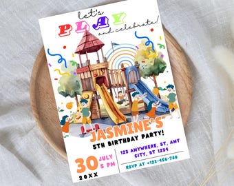 Pastel Watercolor Birthday Party Invitation: Girls Park Party (Digital Download)