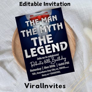 Surprise The Man The Myth The Legend 50th Birthday Invitation Editable Surprise Party Invite Digital Download