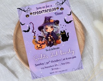 Halloween Witch Birthday Invitation: Spooktacular Kids Party (Digital Download