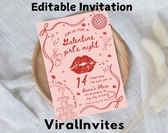Galentine's Girls Night Invitation: Editable Valentine's Template