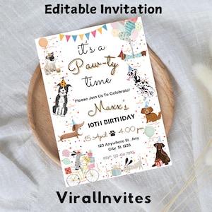 Dog Birthday Invitation, Puppy Pawty Invitation, Dog Theme Birthday Invite, Pawty Birthday Invitation, Editable Invitation, INSTANT DOWNLOAD