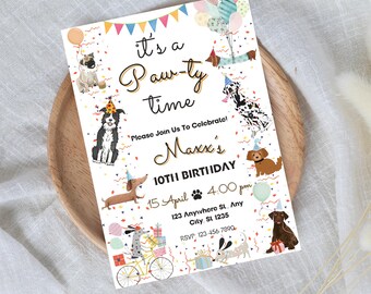 Dog Birthday Invitation: Puppy Pawty Theme (Editable, Instant Download)