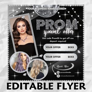 Prom Booking Flyer, Prom Special Flyer, Homecoming Flyer, Canva Template, Book Now Appointments, Beauty, Lashes Make up Nails braids