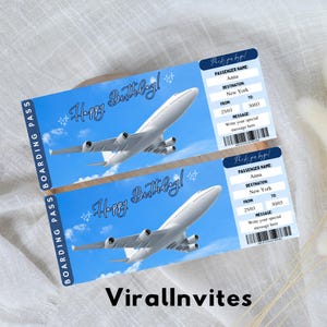 Editable Boarding Pass Template, Printable Personalized Airline Ticket, Birthday Surprise Ticket, Canva Template, Instant Download
