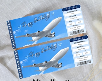 Billet d'embarquement surprise pour anniversaire modifiable : modèle Canva (téléchargement instantané)