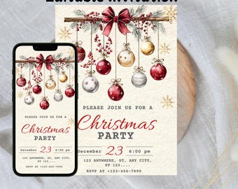Christmas Party Invitation Retro Christmas dinner invitation template Christmas party Holiday party invite Holiday dinner invite
