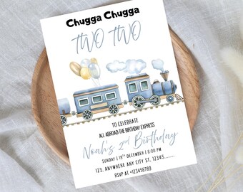 Editable Train Birthday Invitation Template: Instant Canva Download