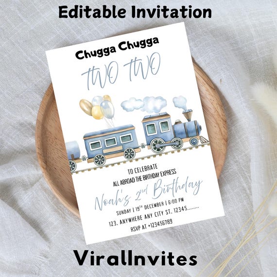 Editable Train Birthday Invitation Template: Instant Canva Download