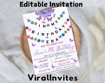 Friendship Bracelet Birthday Invitation: Printable Canva Template (Digital Download)