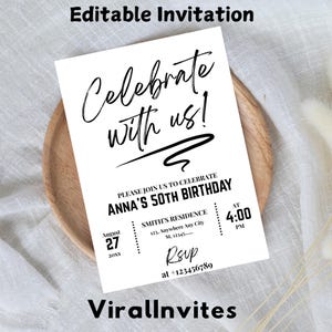 Editable Celebration Invitation Template: Birthday, Anniversary (Canva Template) (Digital Download)