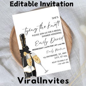 Editable Bridal Shower Invitation, Modern Bridal Brunch Invite Minimal Champagne, Wedding Shower Printable Template, Engagement, Marriage