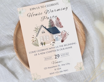 Modern Minimalist Housewarming Invitation: Editable Home Sweet Home Card (Printable Template)