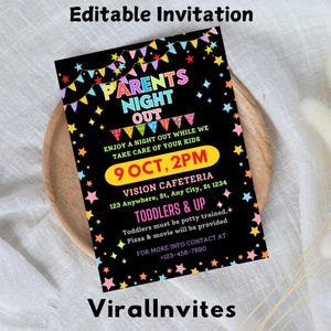 Editable Parents Night Out Flyer Printable PTO PTA Church Community Family School Fundraiser Event Invitation Digital Editable Template