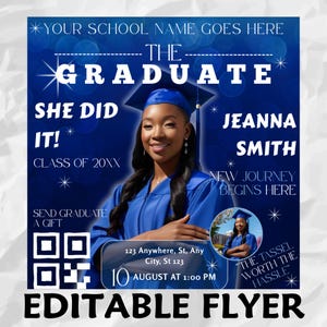 Graduate Flyer, Graduation Party Flyer, Graduation Invitation, College Decision, Class of 2025 Flyer, Senior Grad Announce, Canva Editable