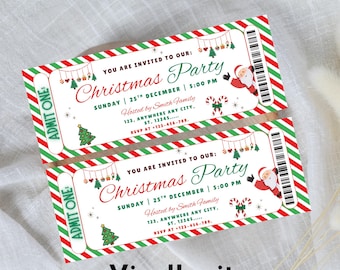 クリスマスパーティーチケット：編集可能なDIYイベントテンプレート（印刷可能）