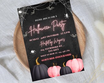 Editable Halloween Party Invitation: Black & White Pumpkin Design (Digital Download)