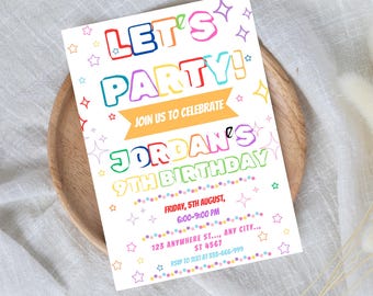 Editable Colorful Birthday Party Invitation: Any Age, Canva Template (Digital Download)