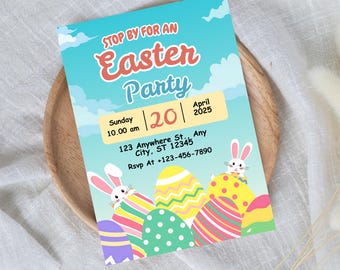 Easter Party Invitation: Spring Brunch, Egg Hunt (Editable Template, Canva)