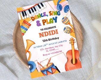 Music Birthday Party Invitation: Rock Star Theme, Editable (Digital Download)