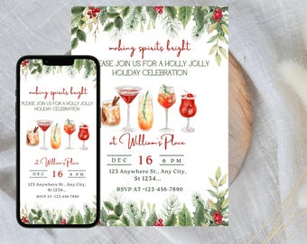 Inbjudan till cocktailparty på jul, inbjudan till cocktailparty på jul, ljusa upp stämningar, inbjudan till vuxen, mall för Canvas