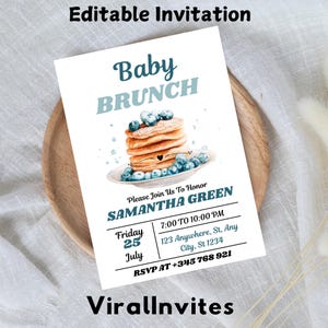 Blueberry Baby Brunch Baby Shower Invitation Editable Blueberry Pancake Baby Shower Invite Printable Baby Brunch Invite Boy Sprinkle