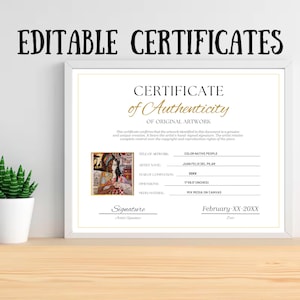 Editable Artist Certificate of Authenticity Template: Printable COA (Canva Template)