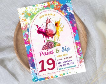 Editable Sip and Paint Party Invitation (Digital Download)