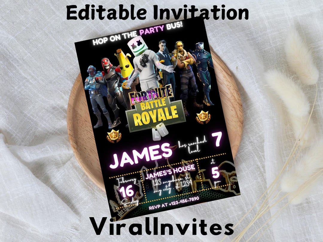 Fortnight Birthday Invitation Card Print, Birthday Flyer, Level Up ...