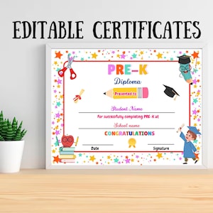 Diploma de preescolar con foto, Certificado de preescolar, Diploma de preescolar, Certificado de preescolar, Recursos para docentes, Plantilla de certificado personalizable